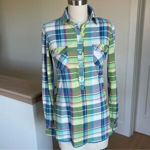 NWT ARNOLD ZIMBERG Women’s Bright Plaid Pullover Stretchy Cotton Shirt, Size S